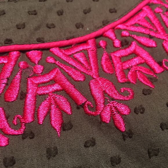 Rungolee Womens Embroidered Embellished Tunic Top Side Slit Brown Pink - Picture 5 of 11